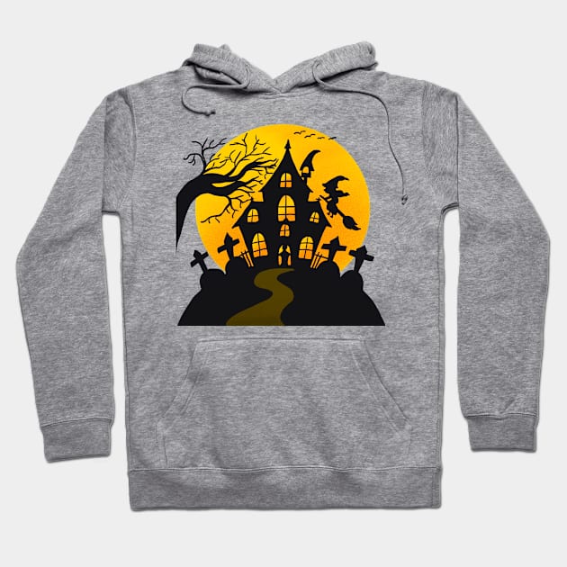 Halloween House Scary Graveyard Witch on Broom Hoodie by The Little Store Of Magic